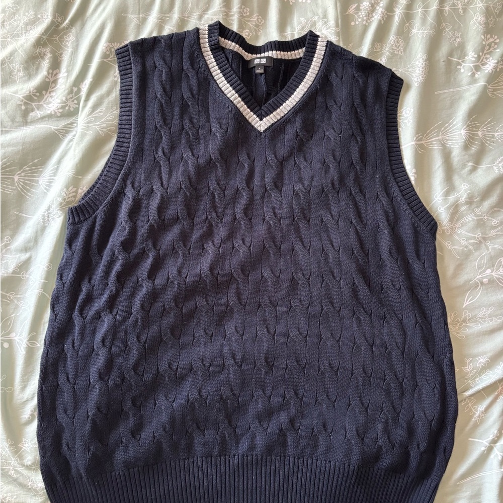 Men's Navy Blue Cable Knit Sweater Vest